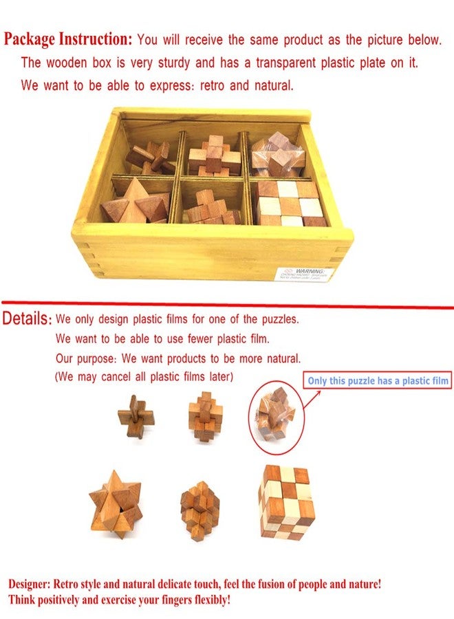 Guaishou 6-in-One 3D Luxury Wooden Brain Puzzle Teaser Kongming Lock for Teens and Adults Includes Storage Box - Image 5